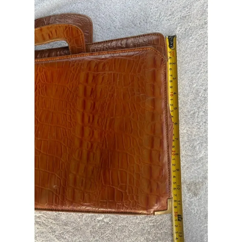 Vintage Brown Flores Croc Embossed Leather Briefcase Attache Retractable Handles